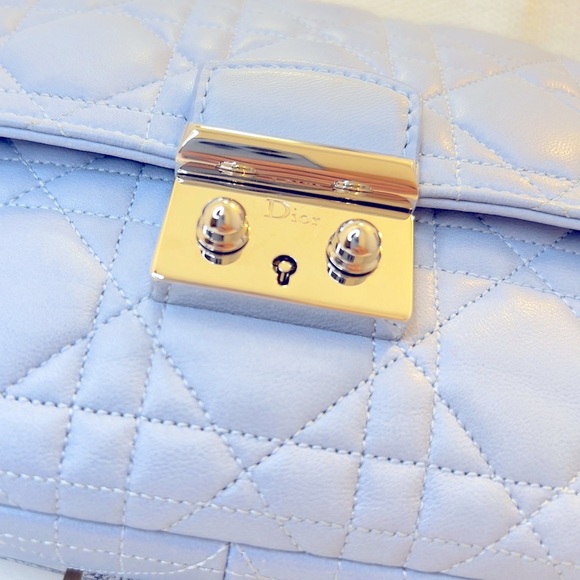 DIOR Crossbody Bag in Light Blue Cannage Lambskin Authentic Christian Dior - Picture 9 of 15